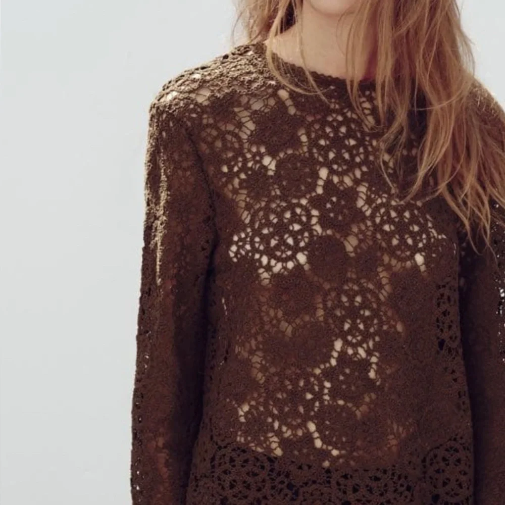 ZARA crochet top, Elegant Brown Crochet size medium - Picture 3 of 11